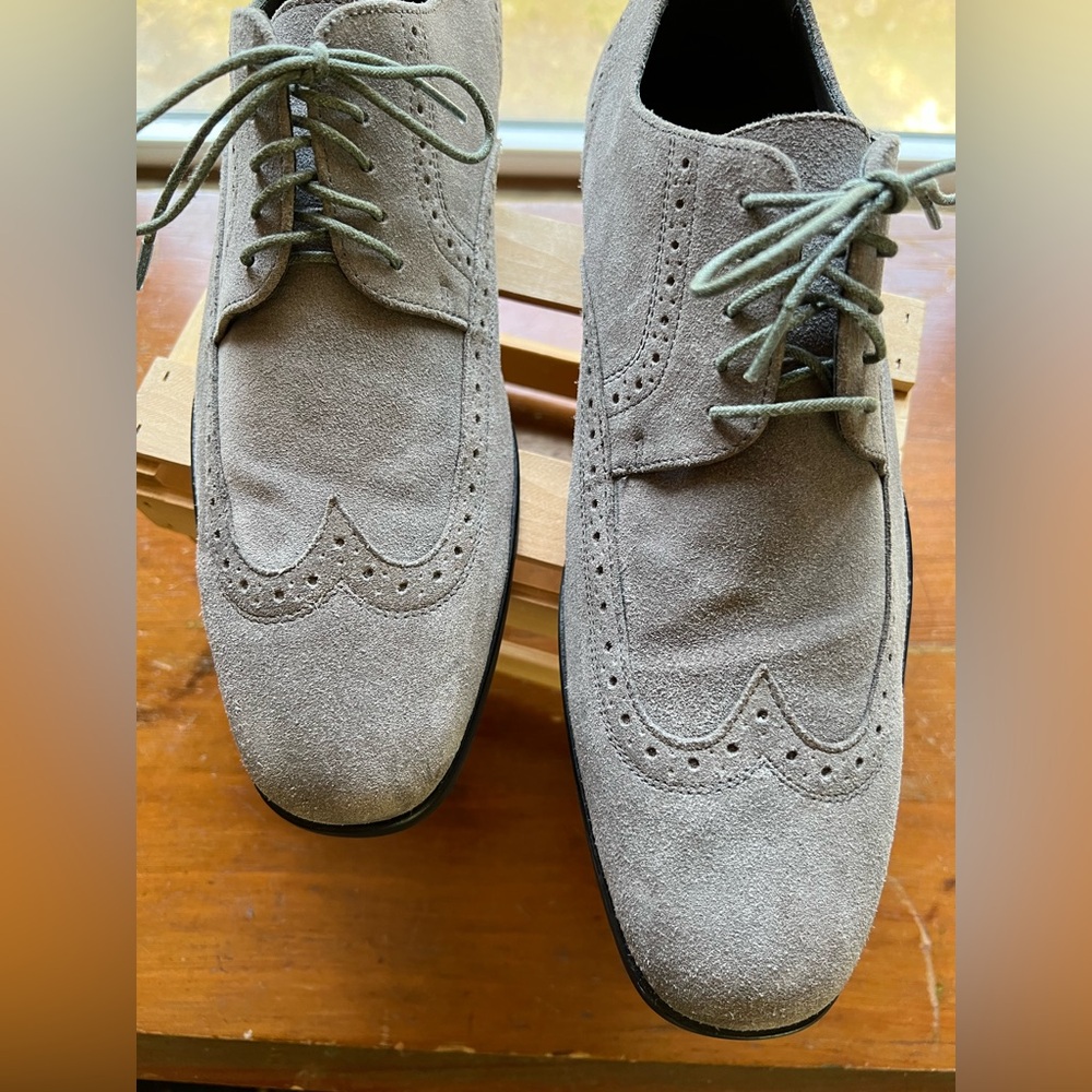 Hugo Boss Lace Up Dove Gray Suede Wingtip Oxfords - Picture 9 of 16